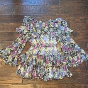 Caroline Constas Purple and Pink Ruffled Mini Dress